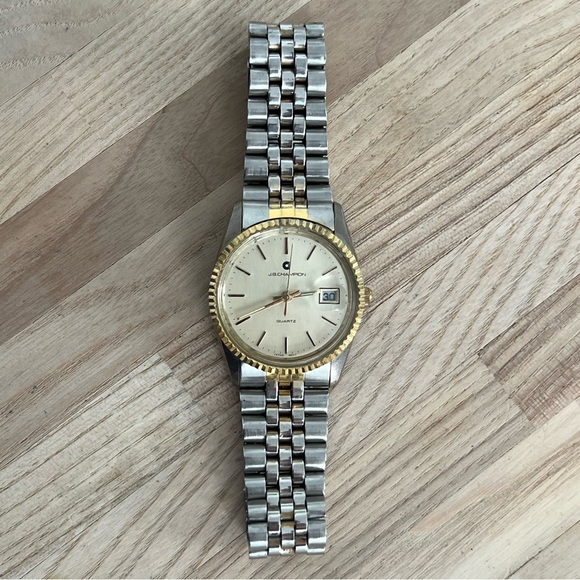 J.B. Champion Men’s Watch Vintage Gold Tone Dial Two Tone Bracelet Date Window - Picture 6 of 11